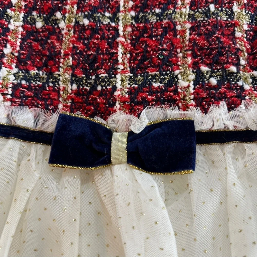 Blueberi Boulevard Plaid and Polka Dot Red and White Formal Kids Dress Sz 5